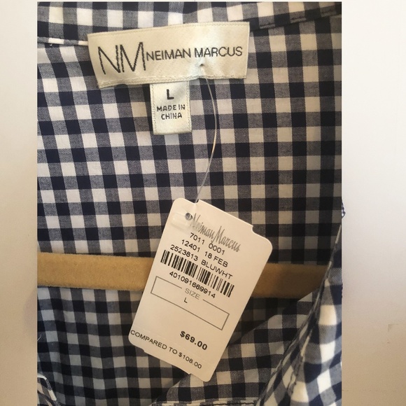 Neiman Marcus Ruffle-Sleeve Gingham Blouse - Picture 3 of 5